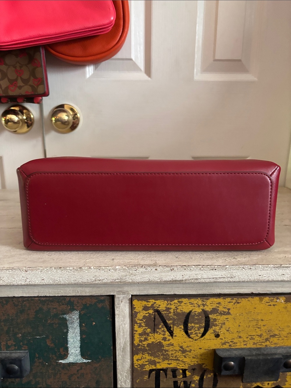 Michael Kors Wine Red Leather Shoulder Bag with Gold Hardware - Picture 4 of 5